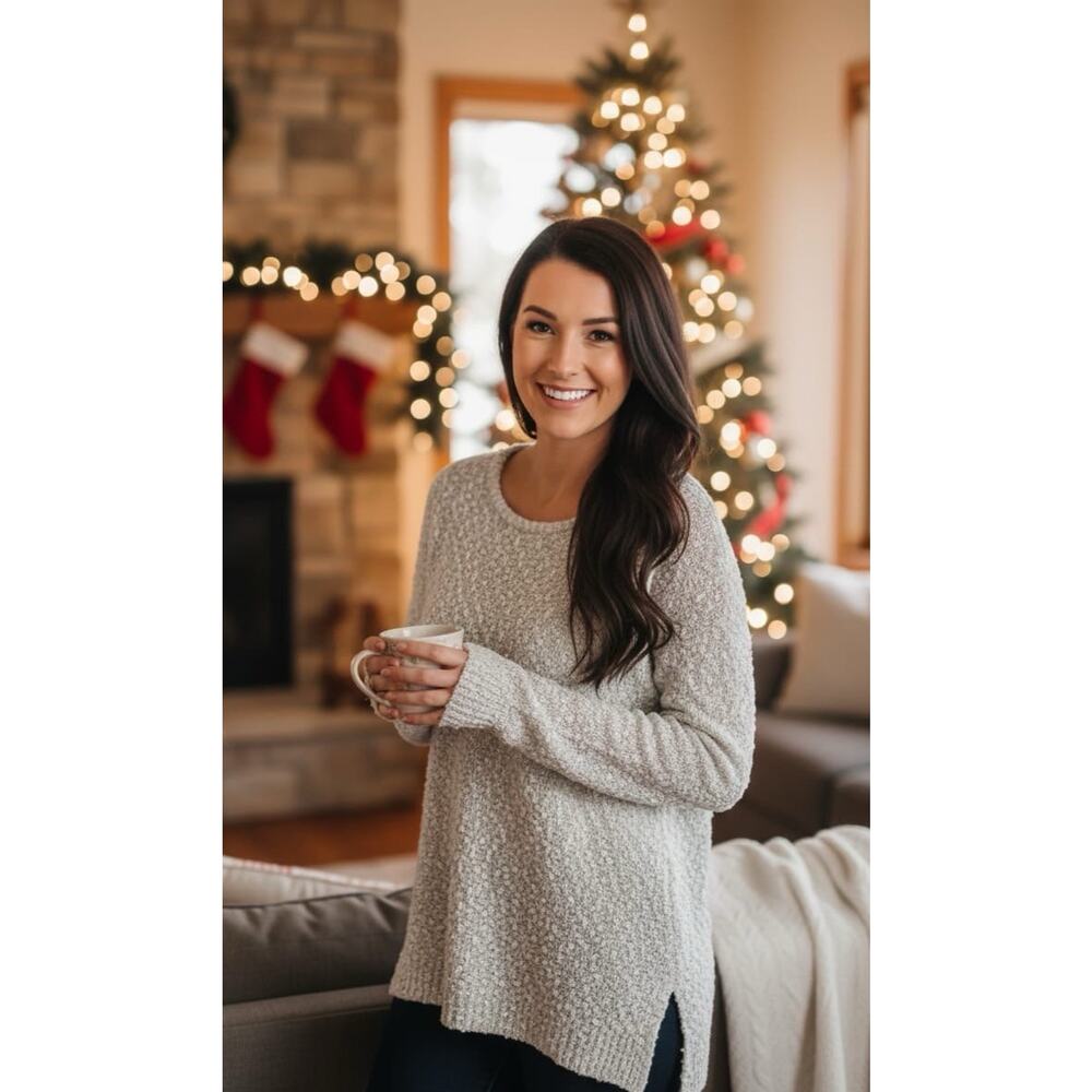 Aeropostale Women’s Sweater Long Sleeve Ivory Silver Thread Open Knit Size Small